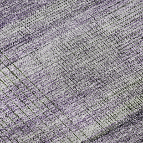 HomeRoots 8' X 10' Stylish Purple & Gray Striped Area Rug - Washable, UV Protected, Durable for Busy Homes 666444