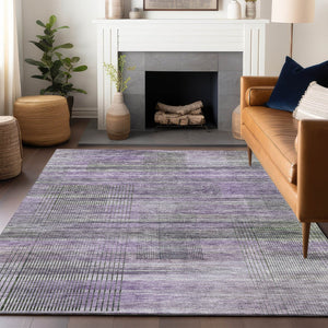 HomeRoots 8' X 10' Stylish Purple & Gray Striped Area Rug - Washable, UV Protected, Durable for Busy Homes 666444