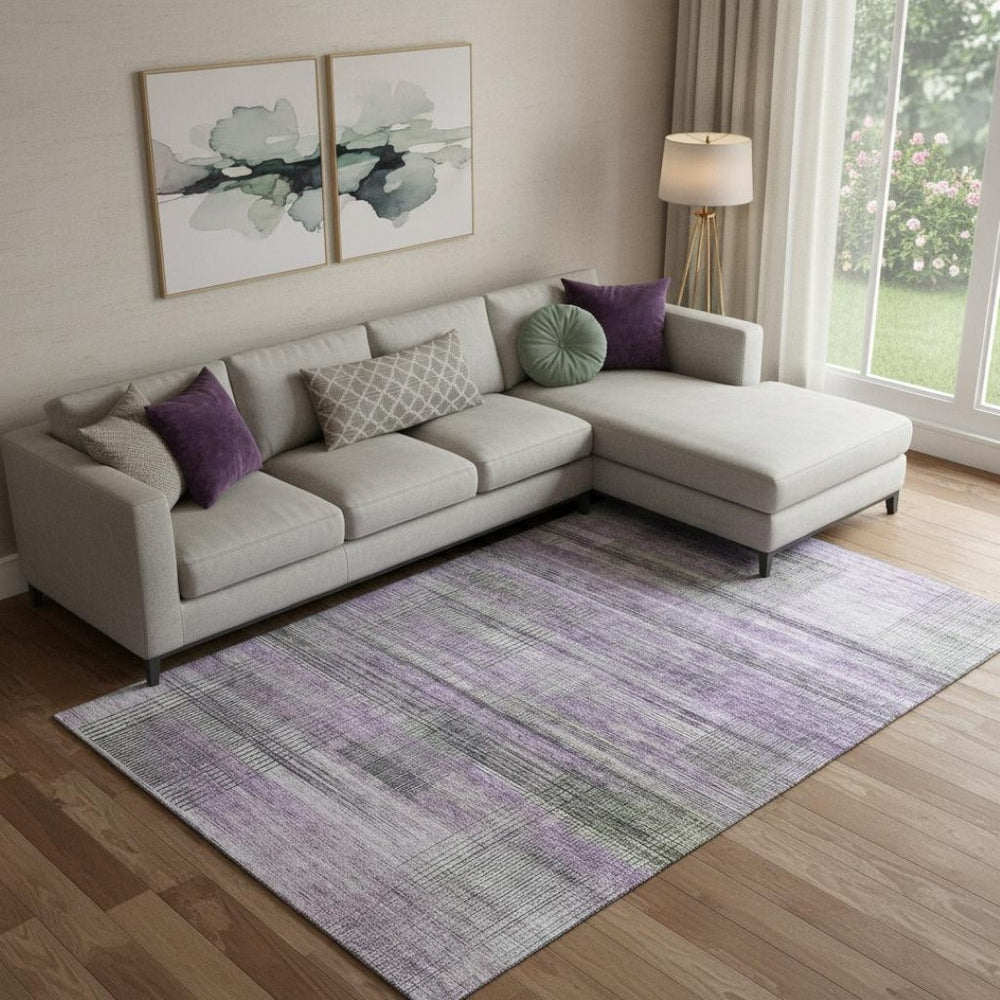 HomeRoots 8' X 10' Stylish Purple & Gray Striped Area Rug - Washable, UV Protected, Durable for Busy Homes 666444