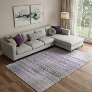 HomeRoots 8' X 10' Stylish Purple & Gray Striped Area Rug - Washable, UV Protected, Durable for Busy Homes 666444
