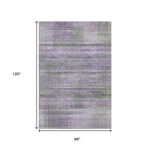 HomeRoots 8' X 10' Stylish Purple & Gray Striped Area Rug - Washable, UV Protected, Durable for Busy Homes 666444