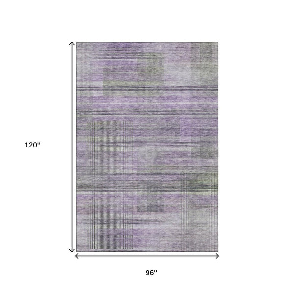 HomeRoots 8' X 10' Stylish Purple & Gray Striped Area Rug - Washable, UV Protected, Durable for Busy Homes 666444