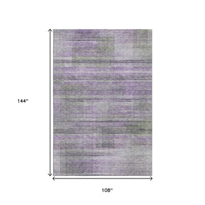 HomeRoots 9' X 12' Striped Purple and Gray Washable Area Rug - UV Protected, Stain Resistant, Kid & Pet Friendly 666445
