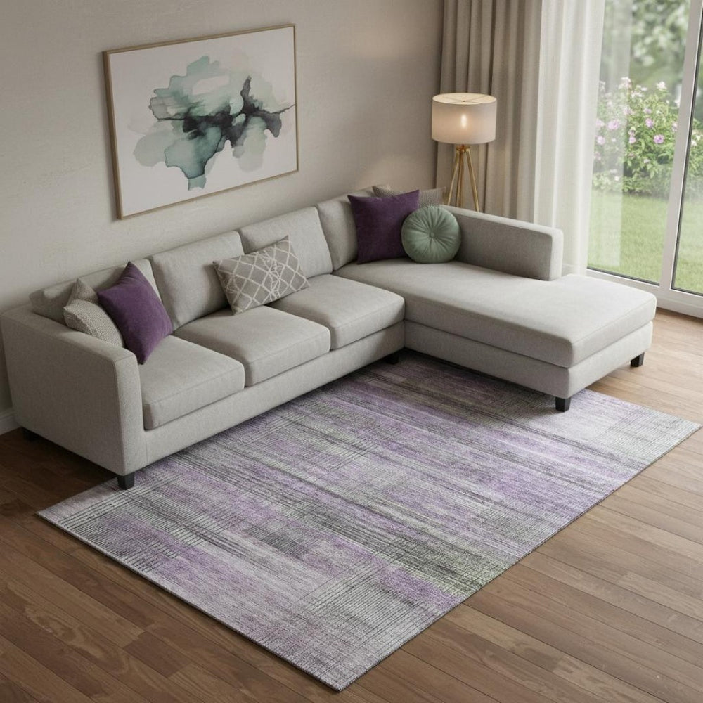 HomeRoots 9' X 12' Striped Purple and Gray Washable Area Rug - UV Protected, Stain Resistant, Kid & Pet Friendly 666445