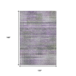 HomeRoots 10' X 14' Purple and Gray Striped Washable Area Rug with UV Protection for Easy Care and Durability 666446