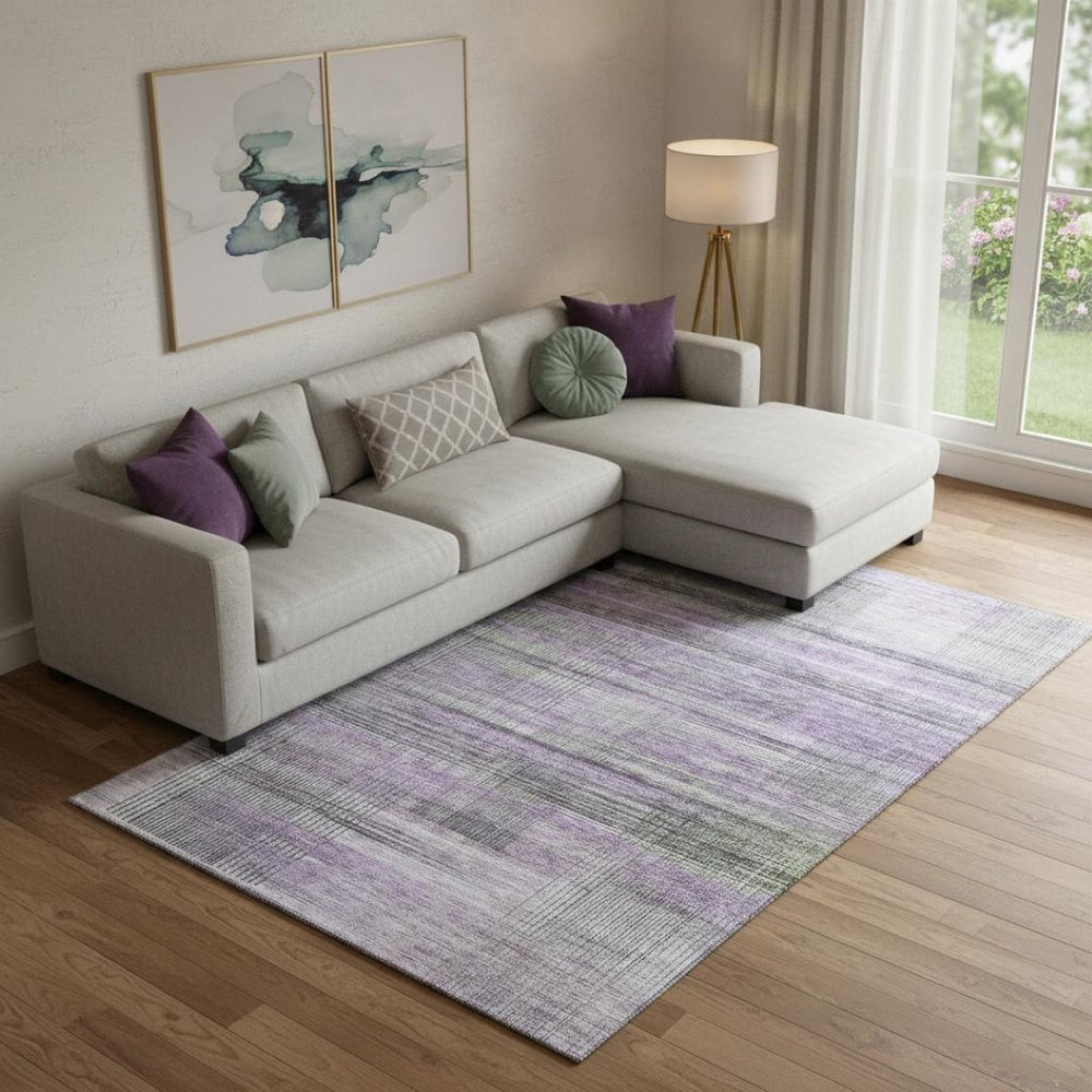 HomeRoots 10' X 14' Purple and Gray Striped Washable Area Rug with UV Protection for Easy Care and Durability 666446