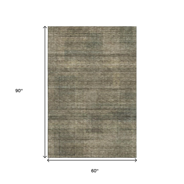 HomeRoots 5' X 8' Striped Area Rug in Brown, Beige & Gray - Washable, UV-Protected, Perfect for Busy Homes! 666454