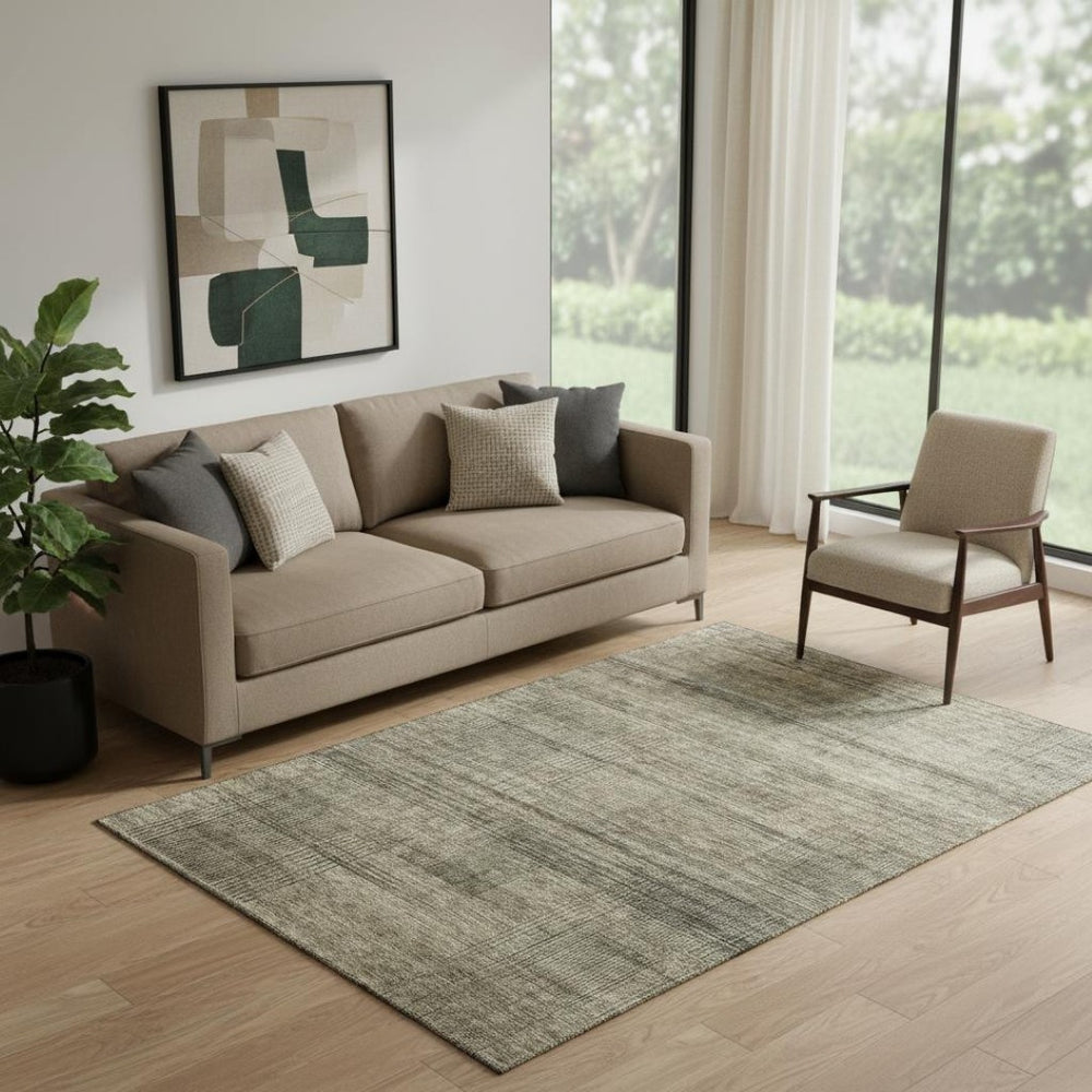HomeRoots 5' X 8' Striped Area Rug in Brown, Beige & Gray - Washable, UV-Protected, Perfect for Busy Homes! 666454