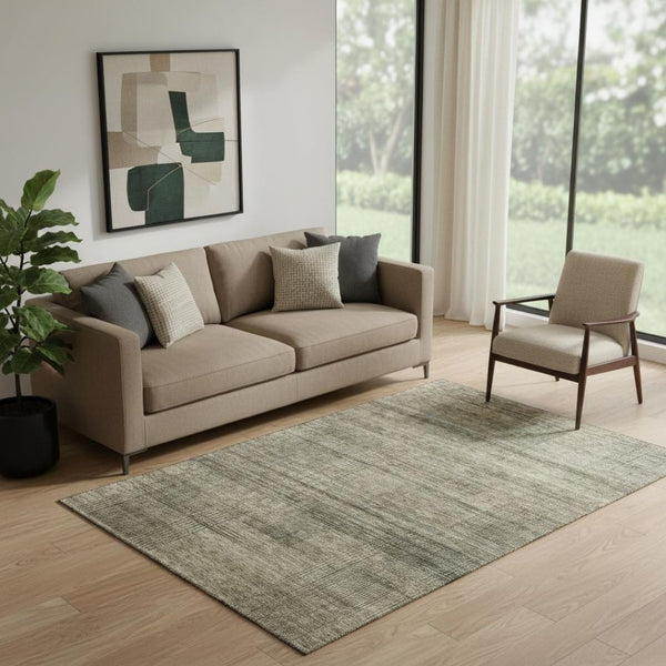 HomeRoots 5' X 8' Striped Area Rug in Brown, Beige & Gray - Washable, UV-Protected, Perfect for Busy Homes! 666454