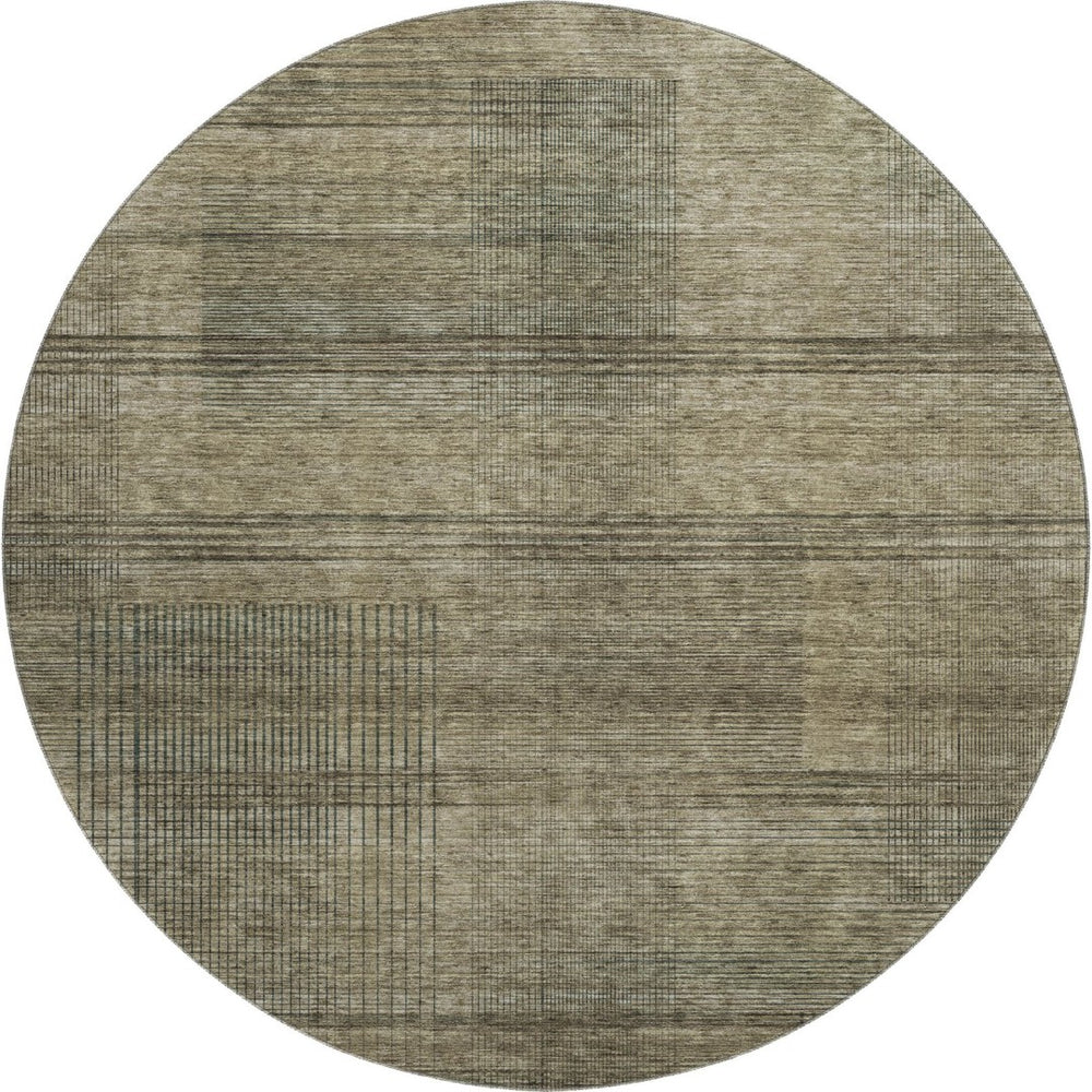 HomeRoots 8' Brown Beige and Gray Striped Round Rug – Washable, UV-Protected, Durable for Homes with Kids & Pets 666455