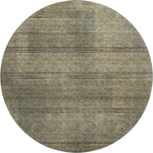HomeRoots 8' Brown Beige and Gray Striped Round Rug – Washable, UV-Protected, Durable for Homes with Kids & Pets 666455