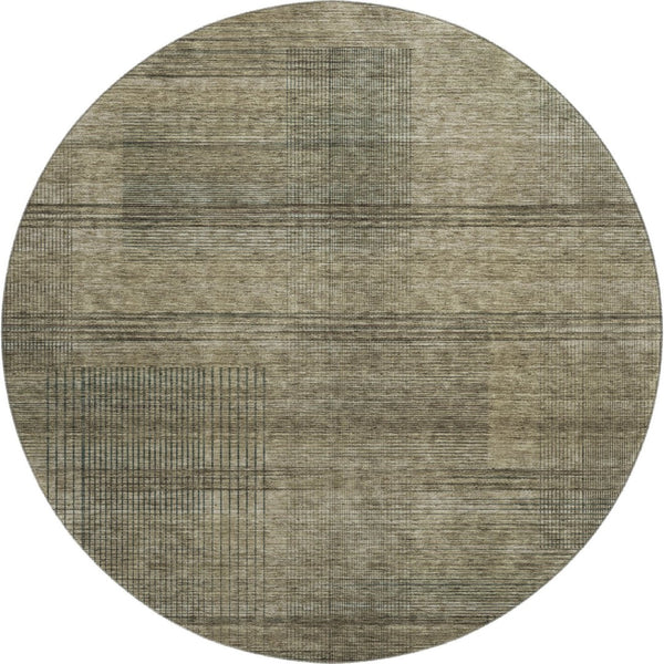 HomeRoots 8' Brown Beige and Gray Striped Round Rug – Washable, UV-Protected, Durable for Homes with Kids & Pets 666455
