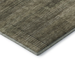 HomeRoots 8' Brown Beige and Gray Striped Round Rug – Washable, UV-Protected, Durable for Homes with Kids & Pets 666455