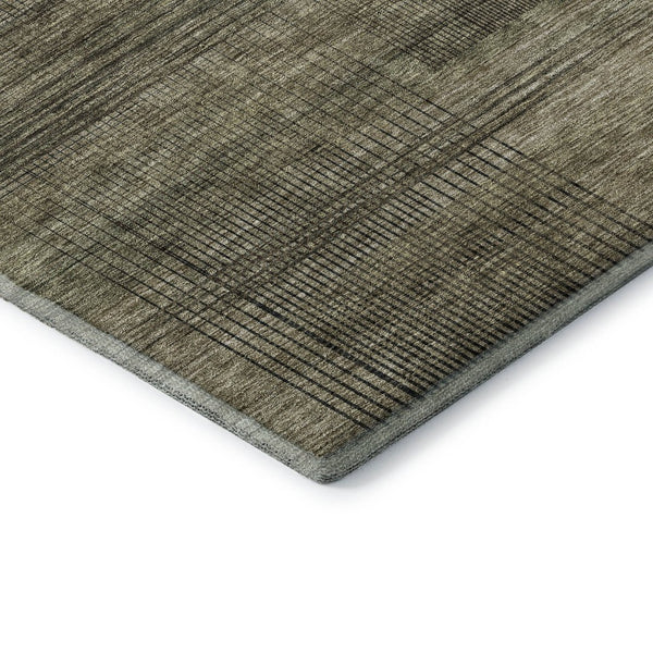 HomeRoots 8' Brown Beige and Gray Striped Round Rug – Washable, UV-Protected, Durable for Homes with Kids & Pets 666455