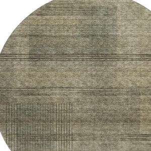 HomeRoots 8' Brown Beige and Gray Striped Round Rug – Washable, UV-Protected, Durable for Homes with Kids & Pets 666455