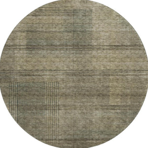 HomeRoots 8' Brown Beige and Gray Striped Round Rug – Washable, UV-Protected, Durable for Homes with Kids & Pets 666455