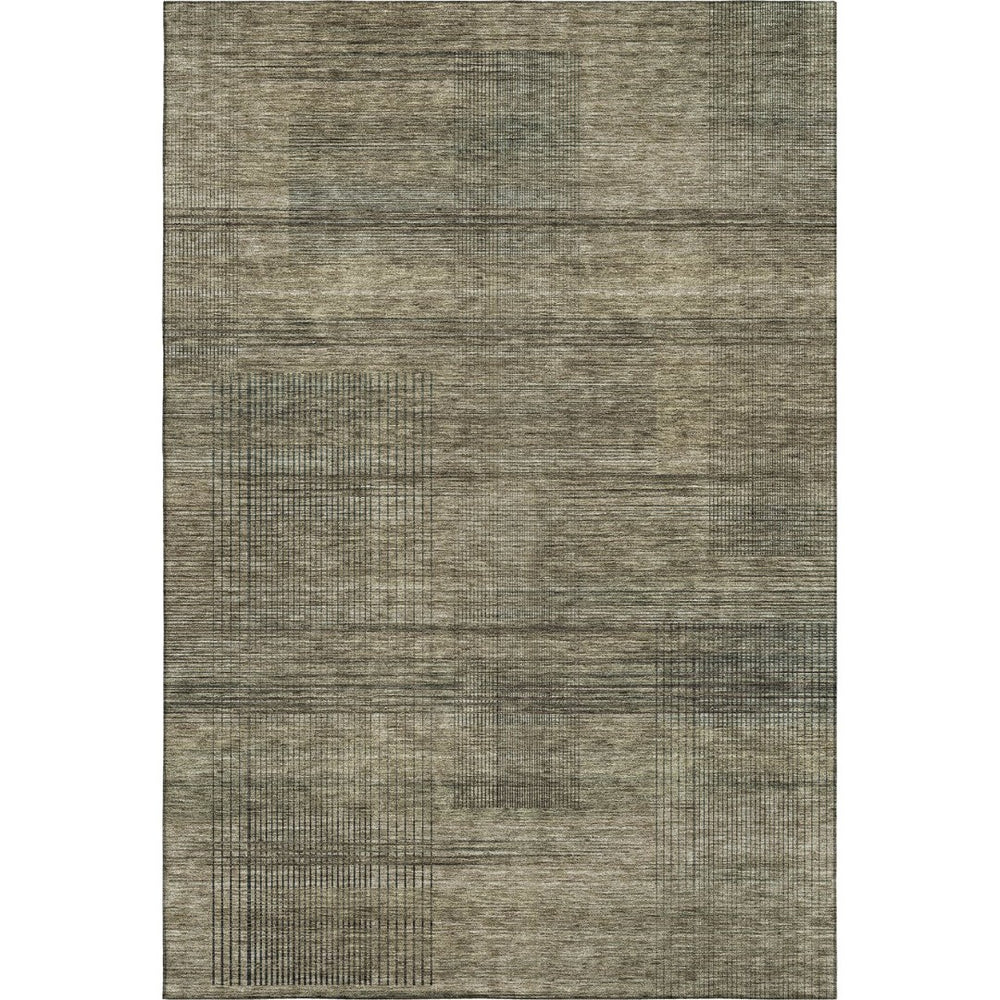 HomeRoots 9' X 12' Stylish Brown Beige & Gray Striped Area Rug - Durable, Washable, UV Protected for Homes 666457