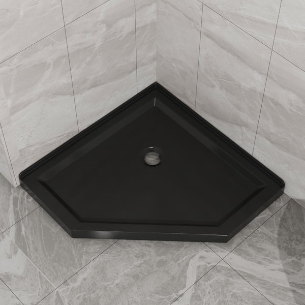 English Elm Goodyo Neo-angle Corner Shower Base Acrylic Abs Matte Black Low Profile Design D163147917