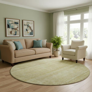 HomeRoots 8' Gold and Beige Striped Washable Round Rug - Durable, Stain-Resistant, UV Protected for Any Space 666461