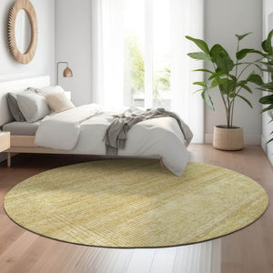 HomeRoots 8' Gold and Beige Striped Washable Round Rug - Durable, Stain-Resistant, UV Protected for Any Space 666461