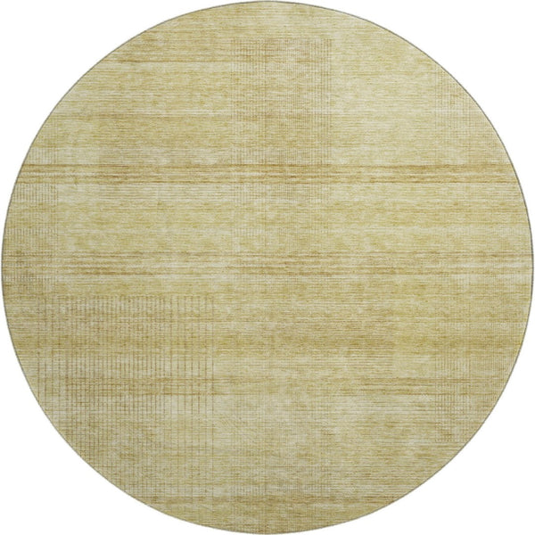 HomeRoots 8' Gold and Beige Striped Washable Round Rug - Durable, Stain-Resistant, UV Protected for Any Space 666461