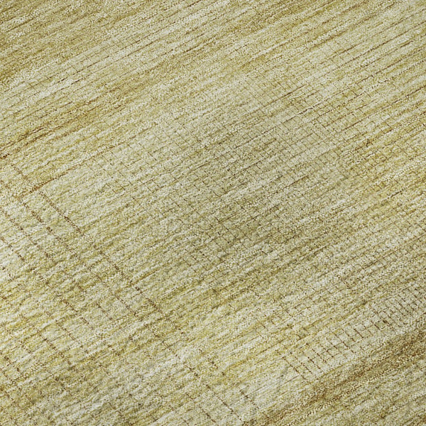 HomeRoots 8' Gold and Beige Striped Washable Round Rug - Durable, Stain-Resistant, UV Protected for Any Space 666461