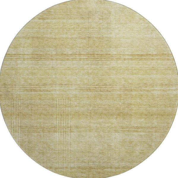 HomeRoots 8' Gold and Beige Striped Washable Round Rug - Durable, Stain-Resistant, UV Protected for Any Space 666461
