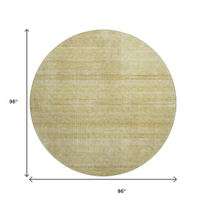 HomeRoots 8' Gold and Beige Striped Washable Round Rug - Durable, Stain-Resistant, UV Protected for Any Space 666461