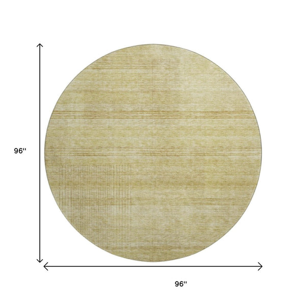 HomeRoots 8' Gold and Beige Striped Washable Round Rug - Durable, Stain-Resistant, UV Protected for Any Space 666461