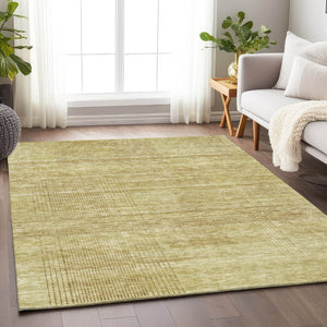HomeRoots 8' X 10' Gold & Beige Striped Washable Area Rug - Durable, UV-Protected Design for Busy Homes! 666462