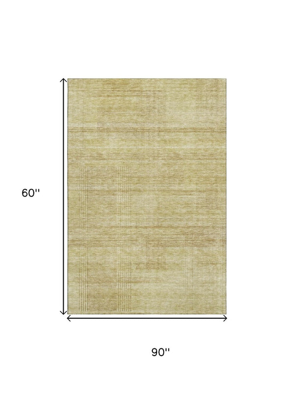HomeRoots 8' X 10' Gold & Beige Striped Washable Area Rug - Durable, UV-Protected Design for Busy Homes! 666462
