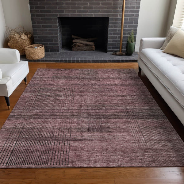 HomeRoots 5' X 8' Merlot & Gray Striped Area Rug - Washable, UV Protected, Durable Design for Family Spaces 666472