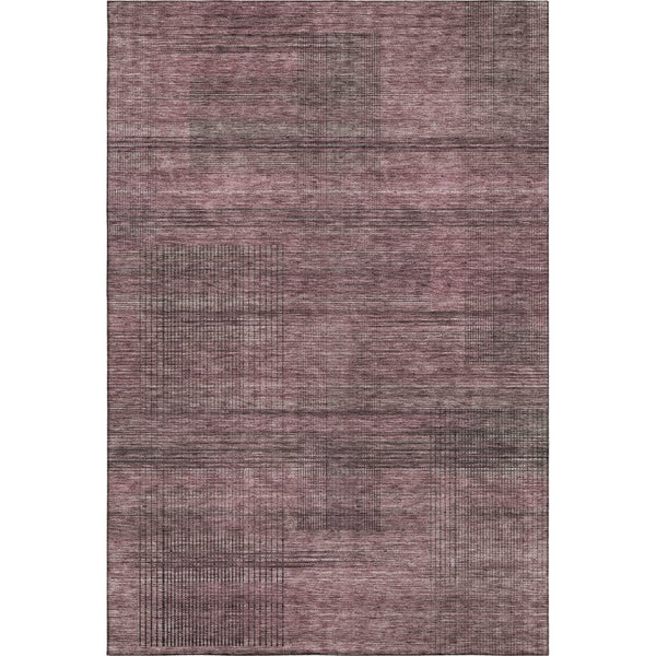 HomeRoots 5' X 8' Merlot & Gray Striped Area Rug - Washable, UV Protected, Durable Design for Family Spaces 666472