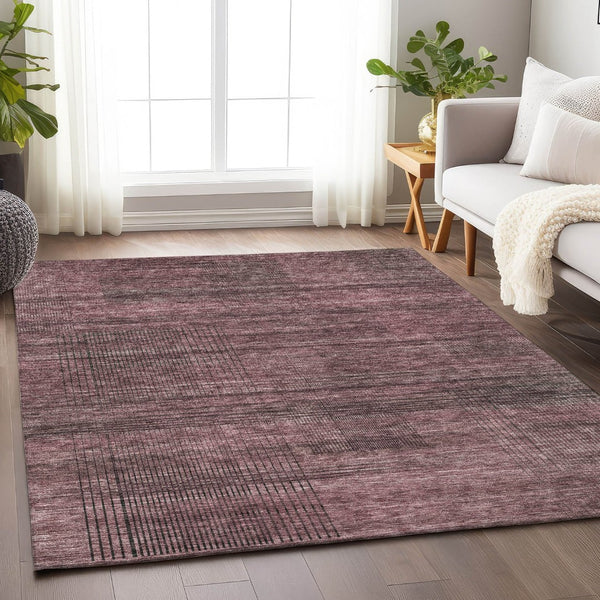 HomeRoots 5' X 8' Merlot & Gray Striped Area Rug - Washable, UV Protected, Durable Design for Family Spaces 666472