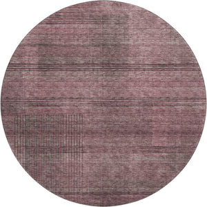 HomeRoots 8' Merlot and Gray Striped Round Rug – Durable, Stain Resistant, UV Protected for Busy Homes 666473