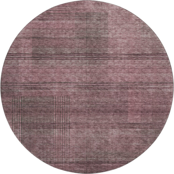 HomeRoots 8' Merlot and Gray Striped Round Rug – Durable, Stain Resistant, UV Protected for Busy Homes 666473