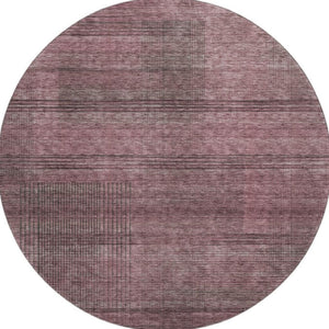 HomeRoots 8' Merlot and Gray Striped Round Rug – Durable, Stain Resistant, UV Protected for Busy Homes 666473