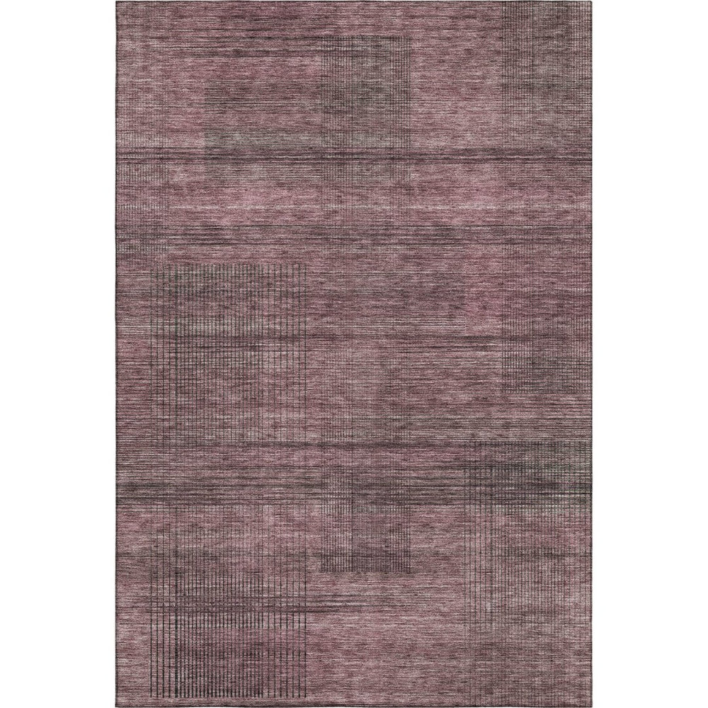 HomeRoots 8' X 10' Striped Washable Area Rug in Merlot & Gray - Durable, UV-Protected, Stain-Resistant Design 666474