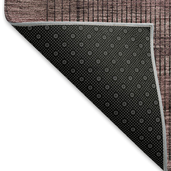 HomeRoots 8' X 10' Striped Washable Area Rug in Merlot & Gray - Durable, UV-Protected, Stain-Resistant Design 666474