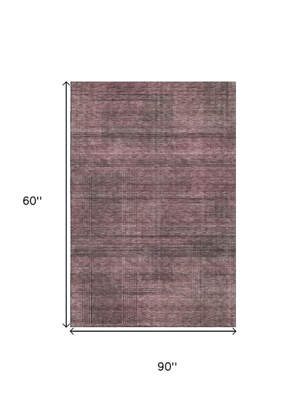 HomeRoots 8' X 10' Striped Washable Area Rug in Merlot & Gray - Durable, UV-Protected, Stain-Resistant Design 666474