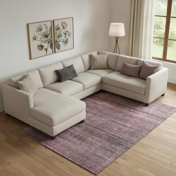 HomeRoots 8' X 10' Striped Washable Area Rug in Merlot & Gray - Durable, UV-Protected, Stain-Resistant Design 666474