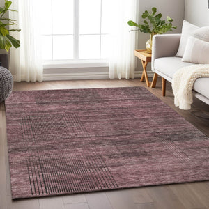 HomeRoots 9' X 12' Stylish Merlot and Gray Striped Area Rug - Washable, UV Protected, Stain Resistant Design 666475
