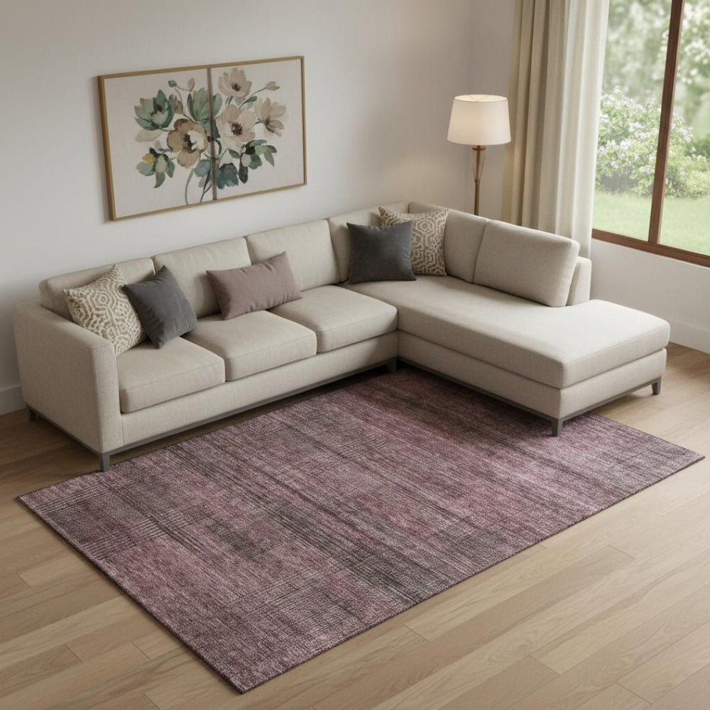 HomeRoots 9' X 12' Stylish Merlot and Gray Striped Area Rug - Washable, UV Protected, Stain Resistant Design 666475