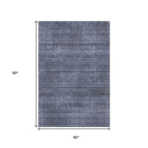 HomeRoots 5' X 8' Stylish Navy Blue and Gray Striped Area Rug with UV Protection for Pets and Kids' Safety 666478