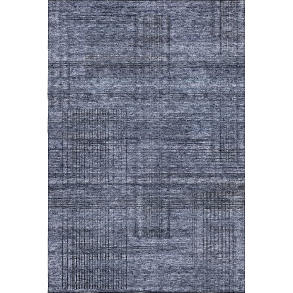 HomeRoots 5' X 8' Stylish Navy Blue and Gray Striped Area Rug with UV Protection for Pets and Kids' Safety 666478