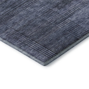 HomeRoots 5' X 8' Stylish Navy Blue and Gray Striped Area Rug with UV Protection for Pets and Kids' Safety 666478