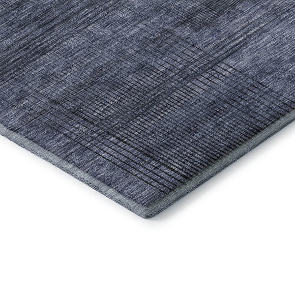 HomeRoots 5' X 8' Stylish Navy Blue and Gray Striped Area Rug with UV Protection for Pets and Kids' Safety 666478