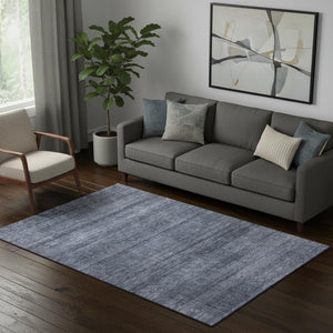 HomeRoots 5' X 8' Stylish Navy Blue and Gray Striped Area Rug with UV Protection for Pets and Kids' Safety 666478