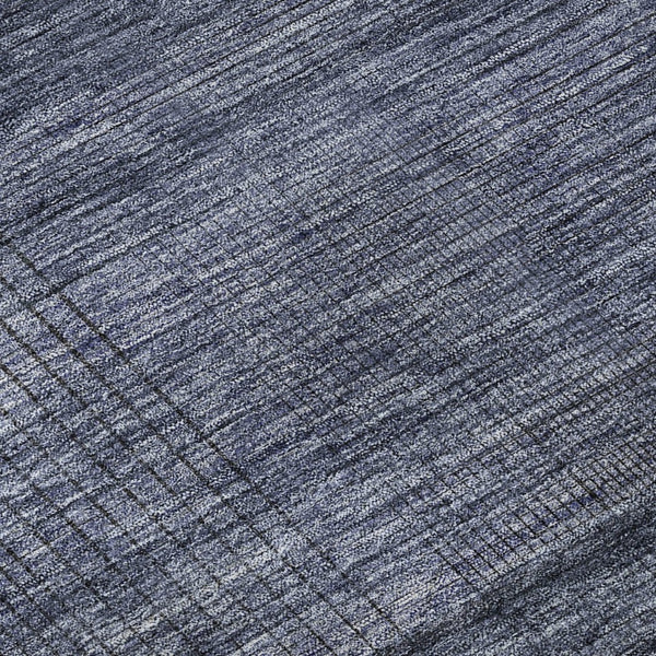 HomeRoots 8' Navy Blue and Gray Striped Round Rug – Washable, UV Protected, Durable Design for High-Traffic Areas 666479