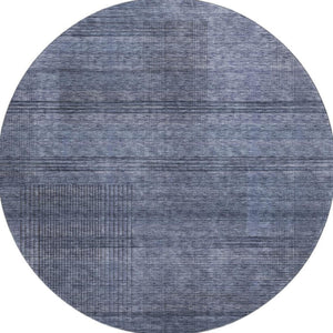 HomeRoots 8' Navy Blue and Gray Striped Round Rug – Washable, UV Protected, Durable Design for High-Traffic Areas 666479